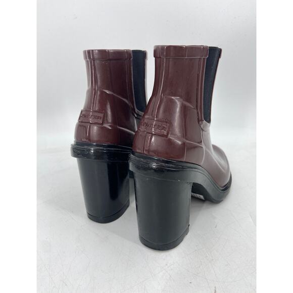 Hunter Women's Original Refined High Heel Burgundy Red Chelsea Rain Boots Size 6 - Picture 3 of 4